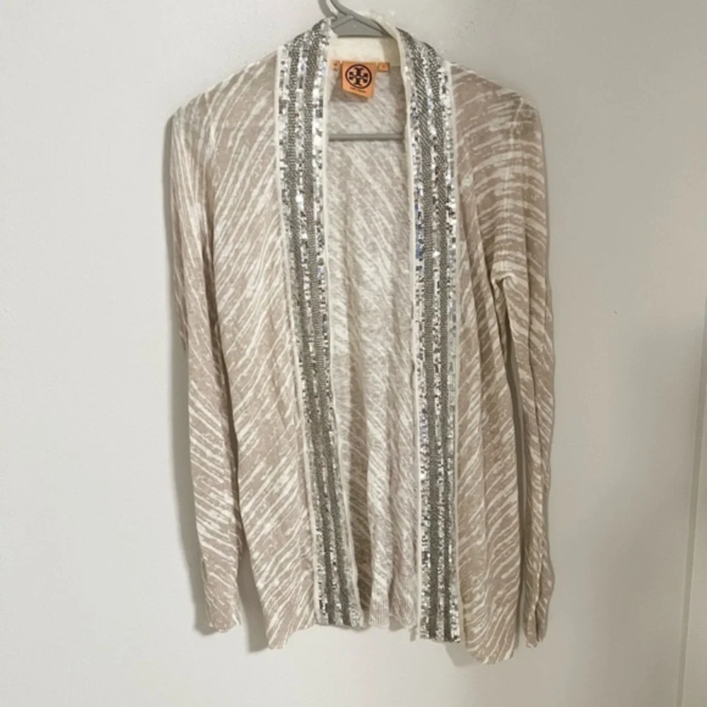 Tory Burch Linen Blend Open Front Cardigan SMALL